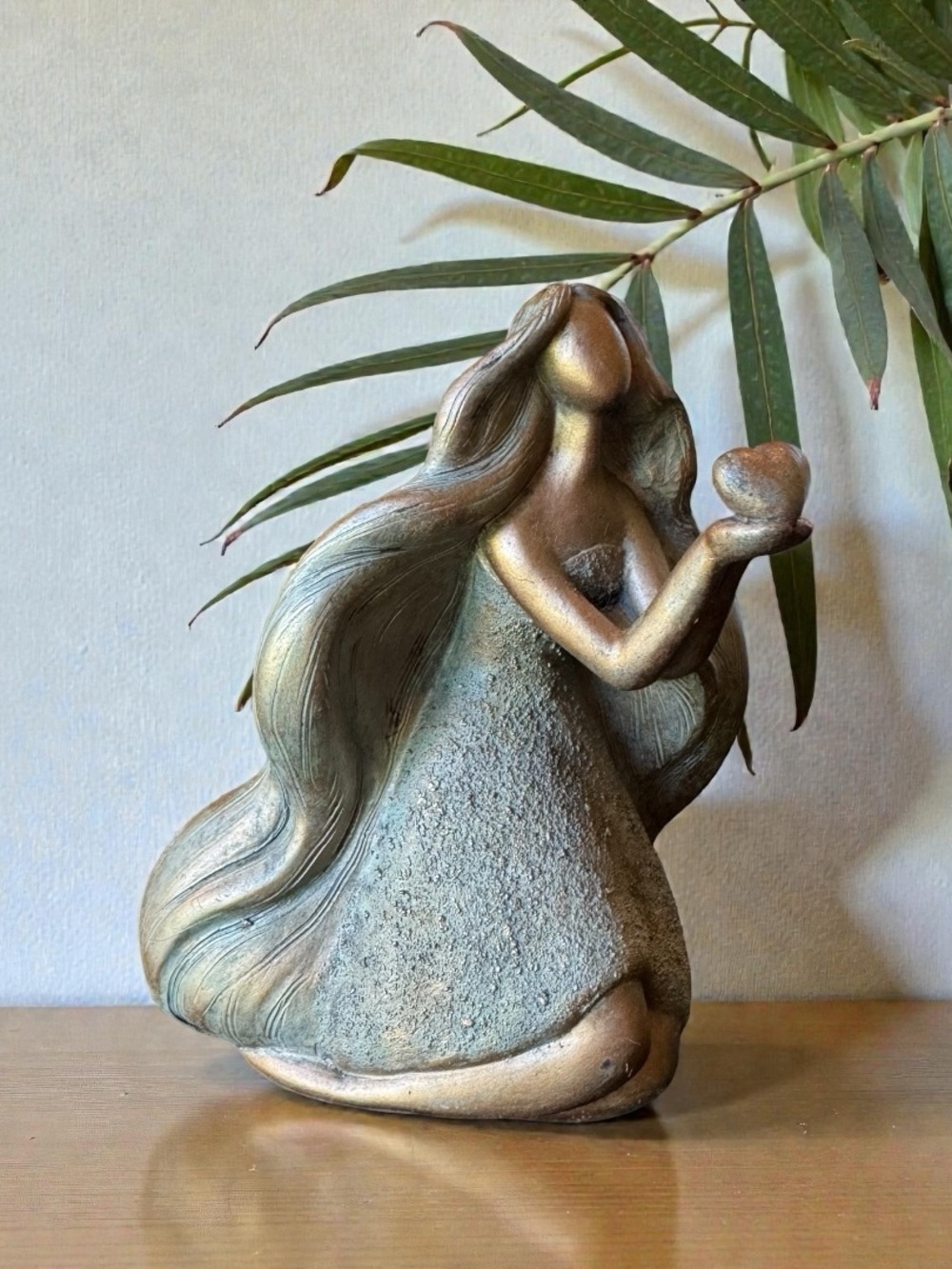 Vintage Abstract Woman Holding Heart Figurine Sculpture – Boho Romantic Decor